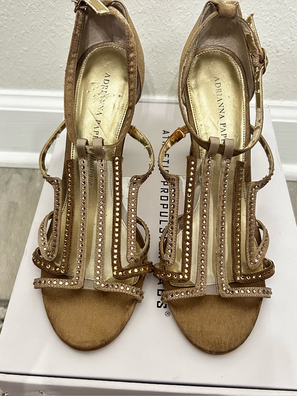 Adrianna Papell Gold Embellished Strappy Heels